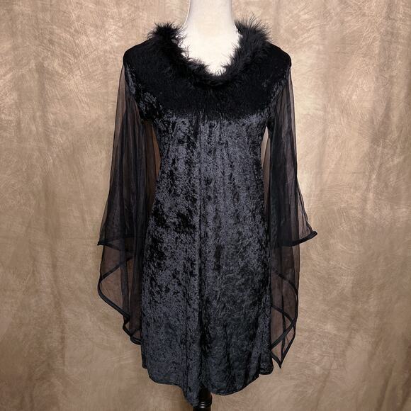 Vintage Y2K Rubie's Velour Midi Dress Sheer Mesh Butterfly Sleeve Costume Goth - Picture 1 of 12